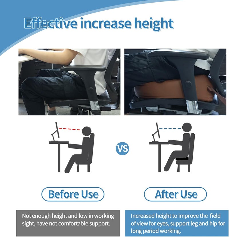 YOUFI Leather Seat Cushion Extra-Thick Booster for Office Chair to Rise Height - Full Filling for Support - with Breathable Cover, Handle and Buckle - Relieves Back Pain – 18"x16"x6" (Brown) - Image 3